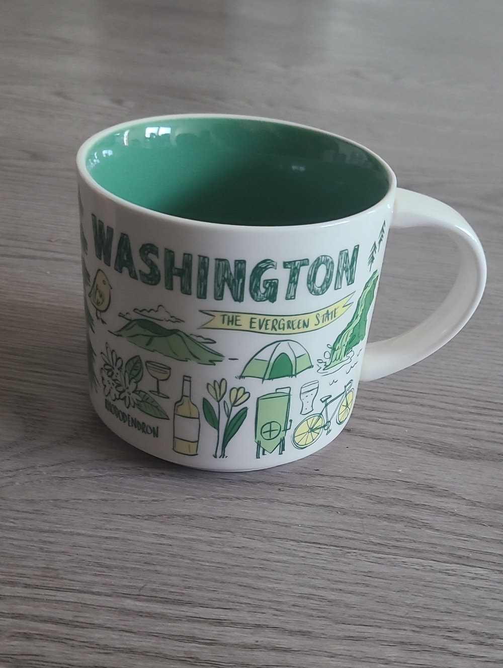Starbucks Been There Washington Green Interior Ceramic Coffee Mug NWOT